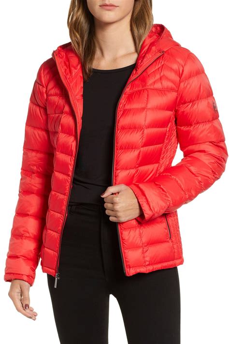 women michael kors red puffer jacket|Michael Kors puffer jacket packable.